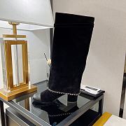 Chanel Black Chain Plain Suede Block High Boots - 5