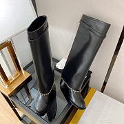 Chanel Black Chain Plain Leather Block High Boots - 3