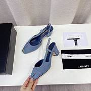 	 Chanel Blue Denim Slingback Pumps - 5