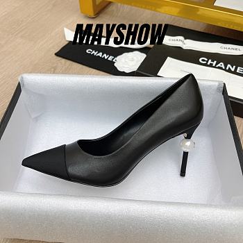 Chanel Black Leather Pearl Heel Pumps