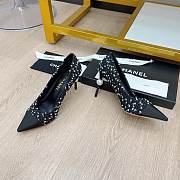 	 Chanel Black Tweed Pearl Heel Pumps - 5