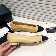 	 Chanel Beige Leather Black Toe Ballerinas - 3