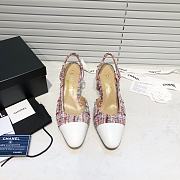 	 Chanel Pink Red Tweed White Toe Slingback Pumps - 3