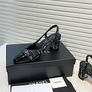 	 Chanel Black Blue Tweed Black Toe Slingback Pumps - 4