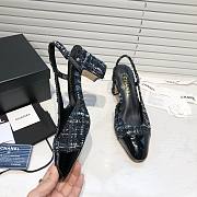 	 Chanel Black Blue Tweed Black Toe Slingback Pumps - 5