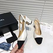 	 Chanel White Leather Black Toe Slingback Pumps - 5