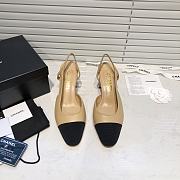 	 Chanel Beige Leather Black Canvas Toe Slingback Pumps - 3