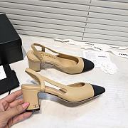 	 Chanel Beige Leather Black Canvas Toe Slingback Pumps - 5