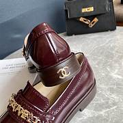 	 Chanel Logo Chain Burgundy Leather Loafers - 3