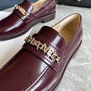 	 Chanel Logo Chain Burgundy Leather Loafers - 4