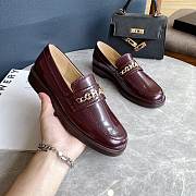 	 Chanel Logo Chain Burgundy Leather Loafers - 5