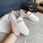 	 Chanel Logo Chain White Leather Loafers - 3