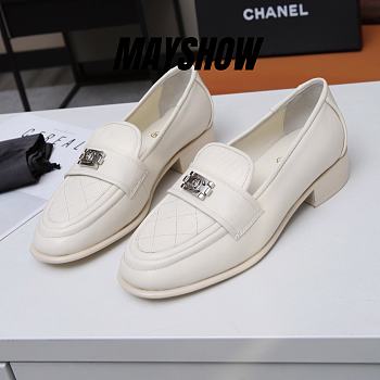 	 Chanel White Quilted Leather Lego Logo Loafer