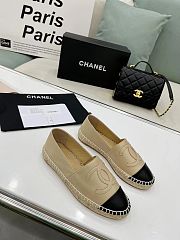 Chanel Beige Leather Black Toe Espadrilles - 3