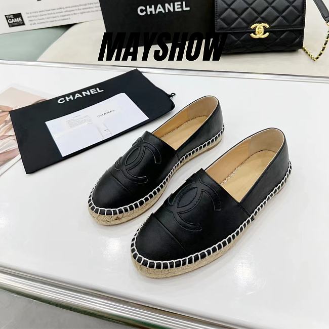 	 Chanel Black Leather Black Toe Espadrilles - 1