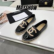 	 Chanel Black Leather Black Patent Toe Espadrilles - 1