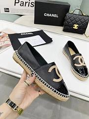 	 Chanel Black Leather Black Patent Toe Espadrilles - 2