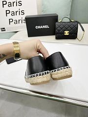 	 Chanel Black Leather Black Patent Toe Espadrilles - 3