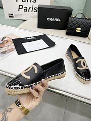 	 Chanel Black Leather Black Patent Toe Espadrilles - 5