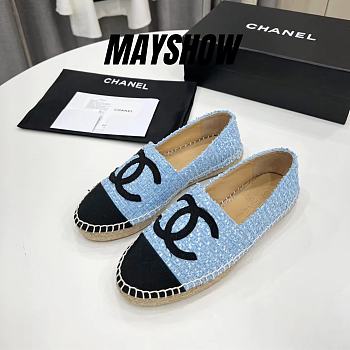 Chanel Blue Tweed Black Toe Espadrilles