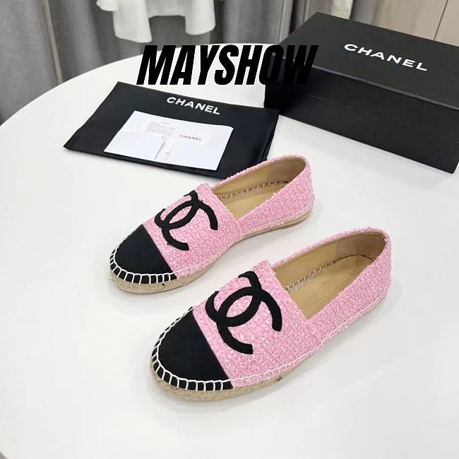 Chanel Pink Tweed Black Toe Espadrilles - 1