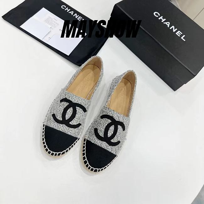 	 Chanel Grey Tweed Black Toe Espadrilles - 1