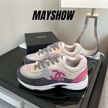 Chanel Low Top Trainer CC Grey Pink Beige 