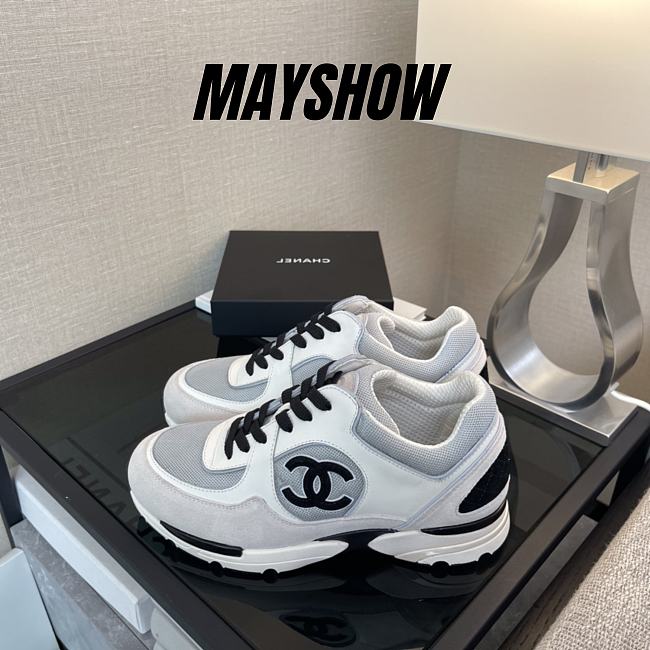 	 Chanel CC Logo Trainer Grey White - 1