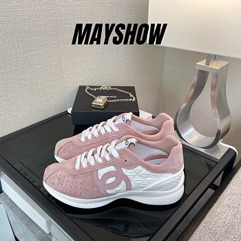 	 Chanel Low Top Runner White Mesh Pink Suede