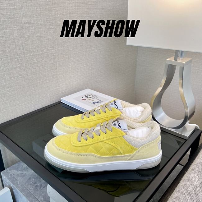 Chanel Low Top Quilted Yellow Suede - 1