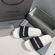 	 Balenciaga Pool Slides Logo Black White  - 3