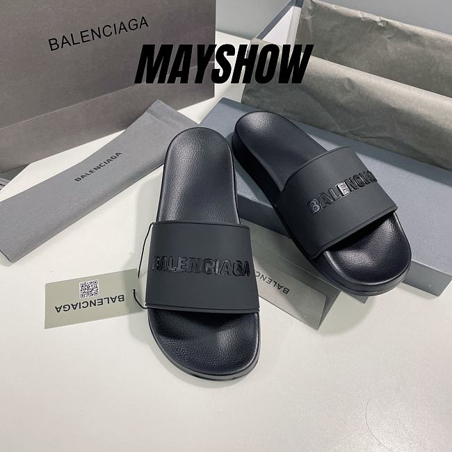 Balenciaga Pool Slides Double Black - 565826W1S841000 - 1