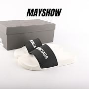 	 Balenciaga Pool Slides Logo Black White  - 1