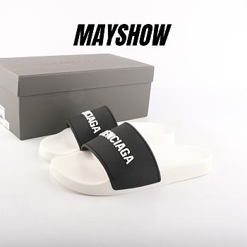 	 Balenciaga Pool Slides Logo Black White 