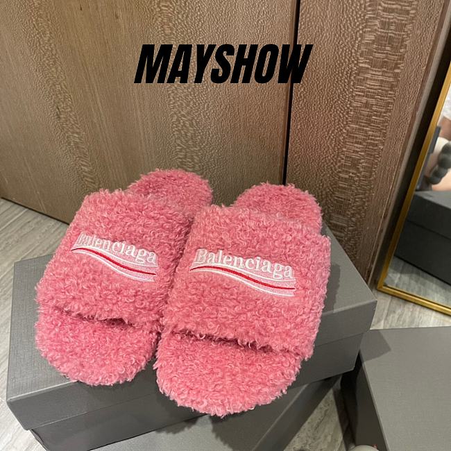 Balenciaga Furry Slide Pink - MayShow