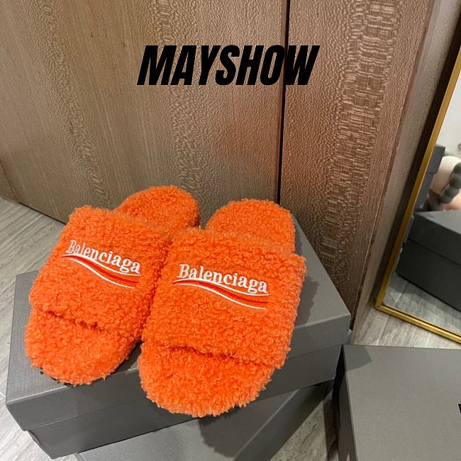 	 Balenciaga Furry Slide Orange - 1