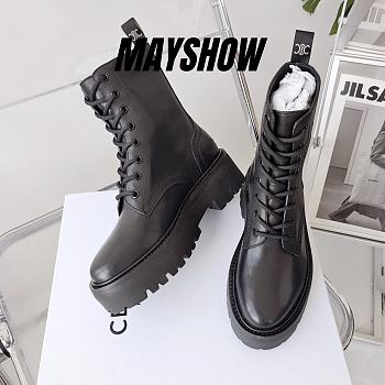 Celine Bulky Laced Up Boot In Shiny Bull Black - 345553579C.38NO