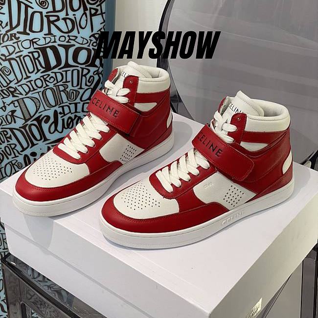 Celine CT-03 Trainer High Top With Scratch Sneakers Optic White Red - 1