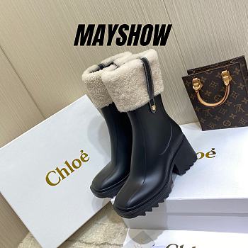 Chloe Black Shearling Betty Rain Boot - CHC21W544M9001