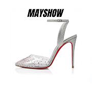 	 Christian Louboutin Spikaqueen 100 Silver PVC and Strass Pumps - 3220981S281 - 1