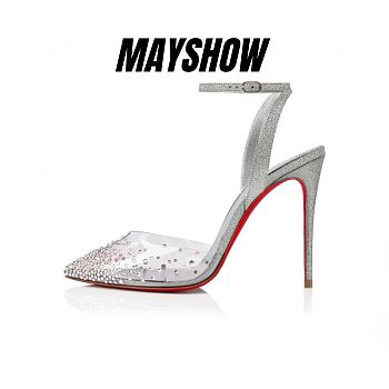 	 Christian Louboutin Spikaqueen 100 Silver PVC and Strass Pumps - 3220981S281