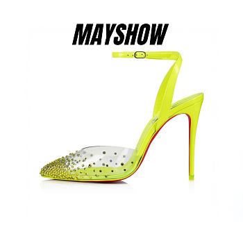 Christian Louboutin Spikaqueen 100 Fluo Yellow PVC and Strass Pumps - 1230759T976