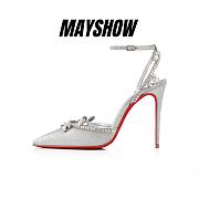 Christian Louboutin Marykate Queen 100 Silver Glittered Leather Pumps - 1231161S265 - 1