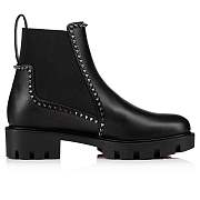 Christian Louboutin Out Lina Spike Lug Black Leather Low Boots - 3221092BK01 - 3