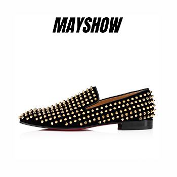 Christian Louboutin Dandelion Spikes Black Velvet and Spikes Loafers - 3160933B652