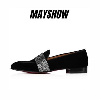 	 Christian Louboutin Nit Night Strass Black Velvet and Strass Loafers - 1220395BK01