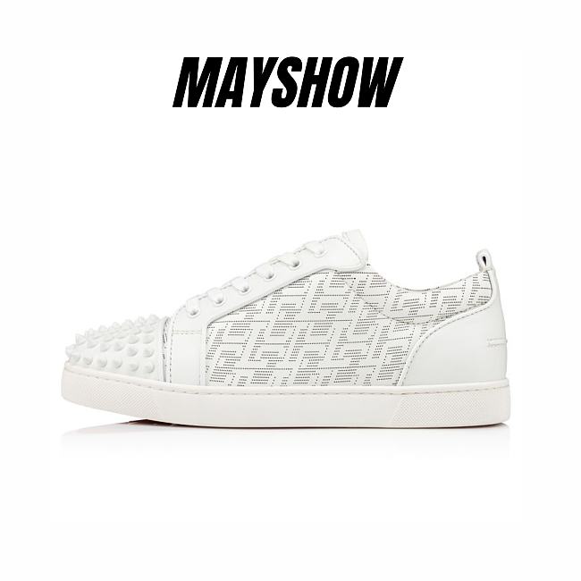 Christian Louboutin Louis Junior Spikes White Leather Techno CL and Spikes Low-top Sneakers - 1230209W011 - 1