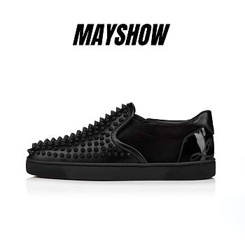 Christian Louboutin Fun Sailor Boat Spikes Black Leather Sneakers - 3220865B026