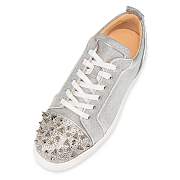 Christian Louboutin Louis Junior P Pik Pik Strass Silver Glittered Leather and Spikes Sneakers - 3221243SV71 - 4