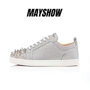 Christian Louboutin Louis Junior P Pik Pik Strass Silver Glittered Leather and Spikes Sneakers - 3221243SV71 - 1